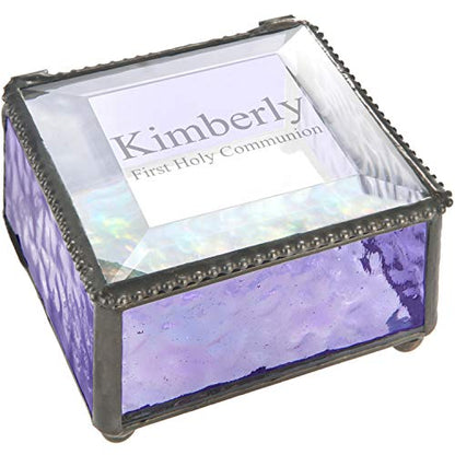 First Communion Gift Personalized Jewelry Box Engraved Keepsake Stained Glass J Devlin Box 899 EB218-2 (Purple) - color: Purple