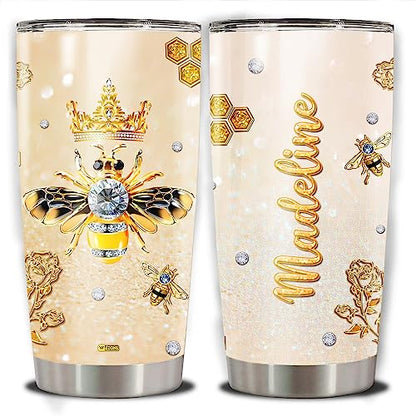 WAZONE Personalized Bees Lovers Bee Honey Cups With Lids 20 30oz Stainless Steel Double Wall Vacuum Coffee Travel Mugs Mothers Day Birthday Christmas Cup Gifts For Women Queen Girls - color: Queen Bee