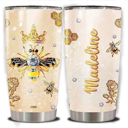 WAZONE Personalized Bees Lovers Bee Honey Cups With Lids 20 30oz Stainless Steel Double Wall Vacuum Coffee Travel Mugs Mothers Day Birthday Christmas Cup Gifts For Women Queen Girls - color: Queen Bee