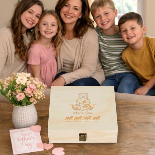 Personalized Mama Bear Memory Box, Engraved Gift for Mom or Grandma - style: 19. Mama Bear Designs