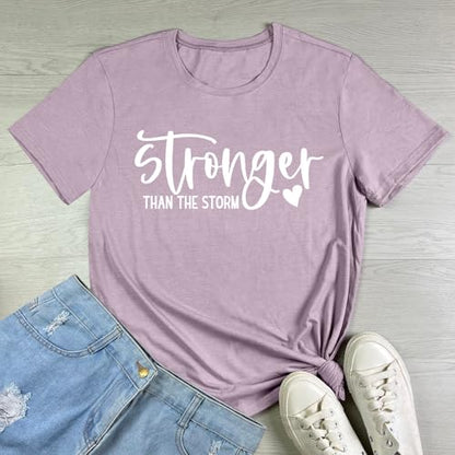 BLACKMYTH Women Cute Graphic Stronger Tee Shirts - color: Heather Grey Purple, size: Small
