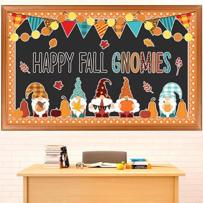 ojustbeok Fall Bulletin Board Decorations Fall Gnomes Bulletin Board Set Maple Leaves Paper Cutouts Autumn Pumpkin Thanksgiving Cutouts for School Classroom Supply Home Wall Decor - style: Fall Gnomes