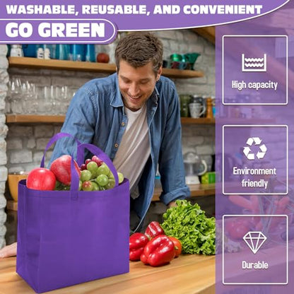 Windyun Reusable Grocery Bags Non Woven with Handles - color: Dark Purple