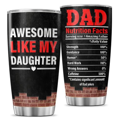 Funny Dad Gift 20oz Travel Mug, Awesome Like My Daughter Design, Black Stainless Steel Insulated Tumbler with Nutrition Facts, Birthday Father's Day Christmas from Daughter - color: Dad Life M6