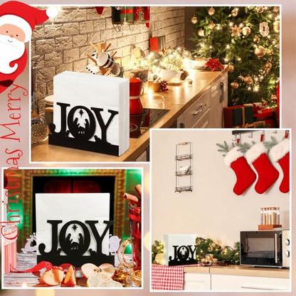 Nuogo Christmas Napkin Holder for Tables Black Metal Joy Decor - style: Joy