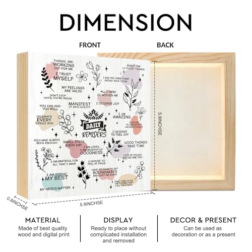 Daily Remiders 6x6 Inch Sketch Floral Style Wood Box Signs, Funny Home Office Bedroom Shelf Wooden Plaque Desk Decor, Positive Affirmation Mental Health Positive Mindset Gifts For Women - color: White-Pink