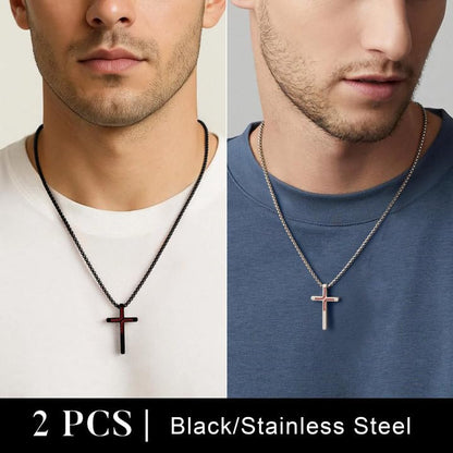 Yoosteel Baseball Cross Necklaces for Boys Kids,2 Pcs Necklace Jewelry Gift - color: 18 inch 2 Pcs Black+Silver-Plated