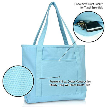DALIX 20" Solid Color Cotton Canvas Shopping Tote Bag in Light Blue - color: Light Blue