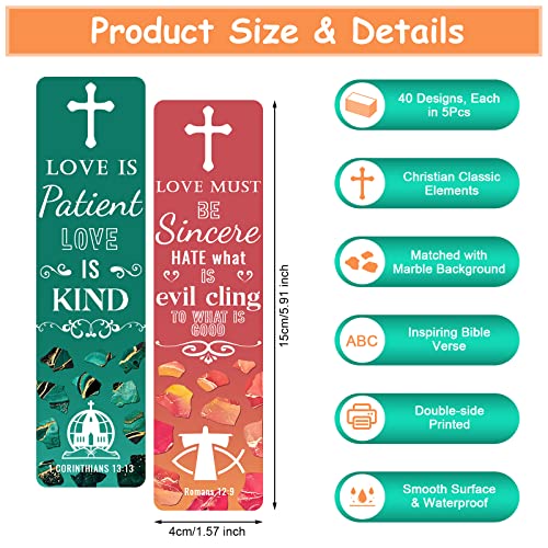 200Pcs Bible Verses Bookmarks with Hollow Cross Inspirational Christian Bookmark Scripture Religious Book Marks for Women Men Reading Lover Bible Book Markers for Classroom Christian Gifts for Church - color: 40 Styles 200 Pcs
