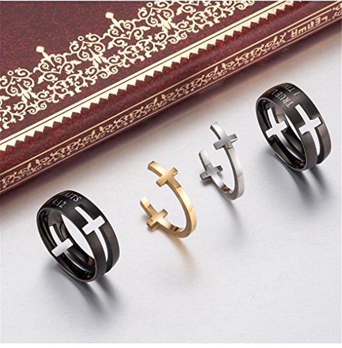 Men's Stainless Steel 8MM Bible Verse Christian Purity Cross Ring Band 1 Timothy 4:12 - color: Black Silver