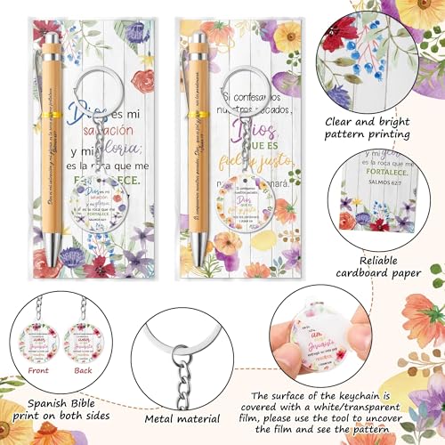 ANGOLIO 230 Spanish Christian Floral Religious Gifts Bulk, Back to School Regalos Bookmarks Cristianos En Español Bible Verse Bamboo Pen Keychain Inspirational Bookmark Gift for Teacher Church Favor - style: Floral