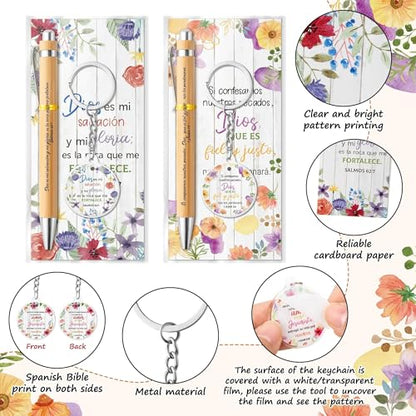 ANGOLIO 230 Spanish Christian Floral Religious Gifts Bulk, Back to School Regalos Bookmarks Cristianos En Español Bible Verse Bamboo Pen Keychain Inspirational Bookmark Gift for Teacher Church Favor - style: Floral