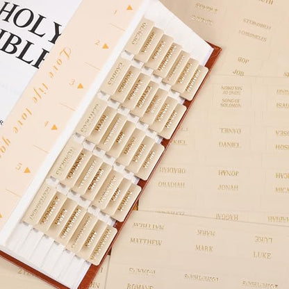 Leather Bible Tabs, Bible Tabs for Women and Men(Gold Foil Lettering) Large Print Stickers, Easy to Read and Apply, 66 Chapters & 14 Blank DIY Labels for Easy Navigation, Christian Accessories(Beige) - style: Leather Beige