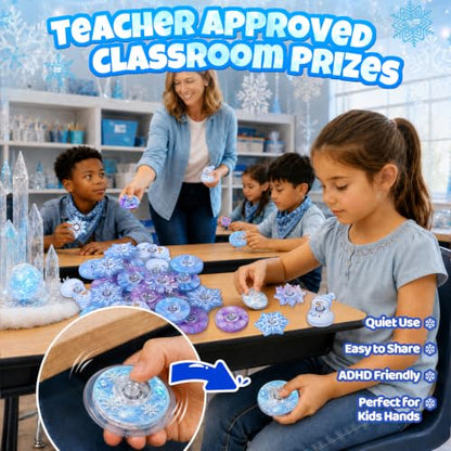 24 Pcs Snow Fidget Spinners Bulk, Mini Fidgets Classroom Prizes Rewards Fidget Toys for Kids, Ice Birthday Decorations Party Favors, Goodie Bags Stuffers, Treasure Prizes Box Toys