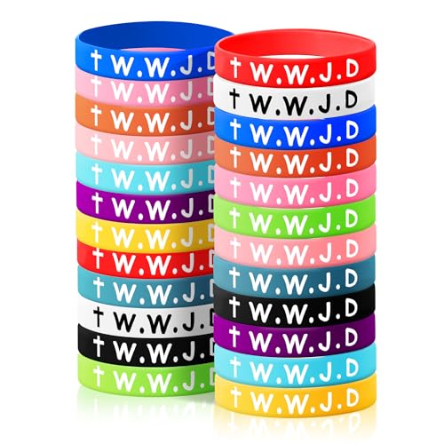 24Pcs WWJD Rubber Bracelets 12 Colors Christian Religious Bands for Favors - style: 24 Pack