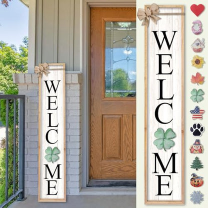TQianJiang Interchangeable Welcome Sign Front Porch Standing 45"X9" Wood - color: Interchangeable Welcome (Wood White)
