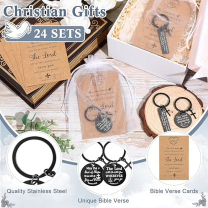 Siifert 24 Sets Christian Keychain Bible Verse Cross Keychain Bulk - color: Black