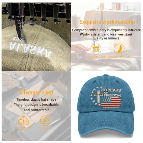 US 250th Anniversary Hat, Patriotic Embroidered Cap, 1776-2026 Freedom Celebration, 250 Years American History Gift Patriots - color: Us 250 Years Freedoms 1776-2026 250th Birthdaycyan1