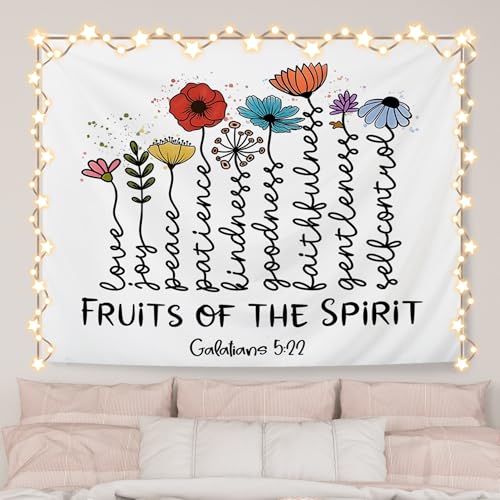 AQYIP Fruits of the Spirit Christian Floral Tapestry, Galatians 5:22 Bible Verse Tapestry Decorative, Religious Scripture Wall Tapestries Blanket Decor for Home Room Office, 50x60 Inch - color: FRUITS OF THE SPIRIT