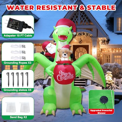 9 FT Giant Dinosaur Christmas Inflatable Decorations,with LED Lights - Santa Riding Dinosaur Christmas, Heavy-Duty Blower for Indoor/Outdoor Holiday Party Decor Weatherproof, Eye-Catching Xmas Display - style: Dinosaur
