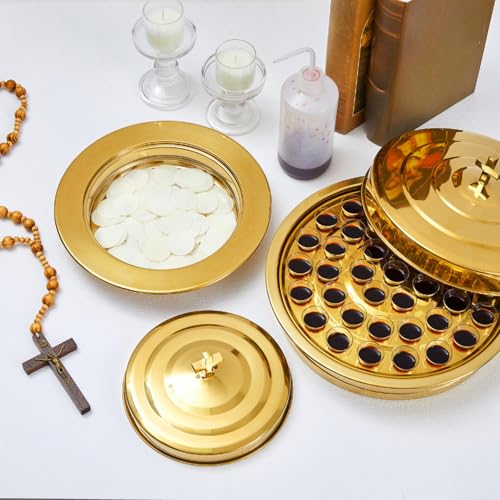 Zhehao 3 Pcs Communion Tray Set for Church, Tray & Plates with Lids, Gold - size: Gold