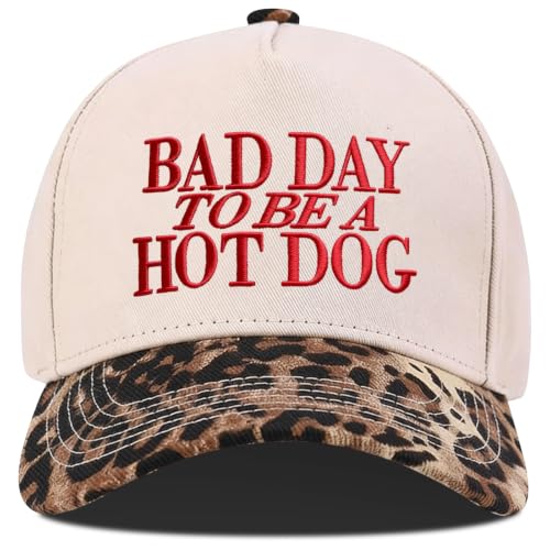 Put It On My Husband's Tab Funny Trucker Hats Women Vintage Adjustable Baseball Cap Embroidery Fashion Trucker Hat - color: Bad Day to Be a Hot Dog - Beige/Leopard Print