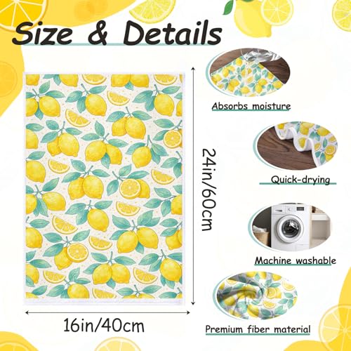 4Pcs Lemon Kitchen Towels,16x24in Microfiber Super Absorbent Dish Towels - color: Yellow Lemon