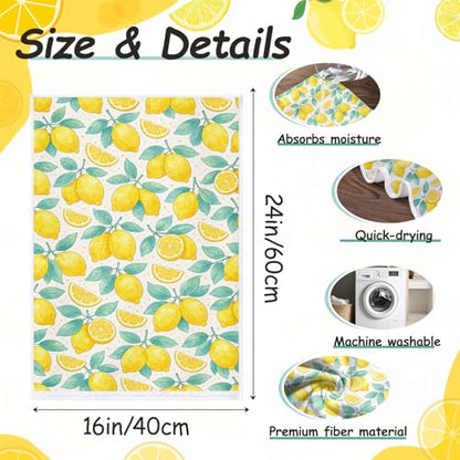 4Pcs Lemon Kitchen Towels,16x24in Microfiber Super Absorbent Dish Towels - color: Yellow Lemon