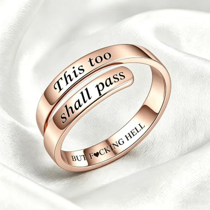 Faith Over Fear Cross Inspirational Rings for Women Daughter, Christian Blessed Hope Love Encouragement Rings Adjustable Open Tiny Purity Wrap Thumb Cross Ring Jewelry Graduation Cocktail Party - color: This Too Shall Pass Rose Gold