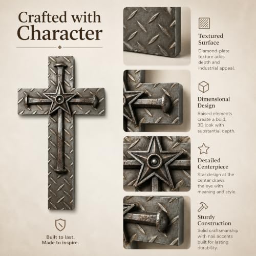 Comfy Hour 12 Inch Wall Cross for Home Decor, Nail Star Plaque