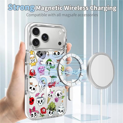 for iPhone 17 Pro/iPhone 18 Pro Case [Compatible with Magsafe],Girls Women Clear Magnetic Case Silicone Shockproof Protective Cover with Pattern Aesthetics Skull Skeleton - color: Aesthetics Skull Skeleton, size: iPhone 17 Pro/iPhone 18 Pro