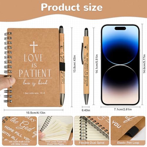 INSADA Christian Prayer Journal Spiral Notebooks Bulk with Pens - Small Lined Notepads (4.13”x5.43”) - Christian Gifts for Women,Church Members & Bible Study Groups (30 sets Brown) - color: Brown