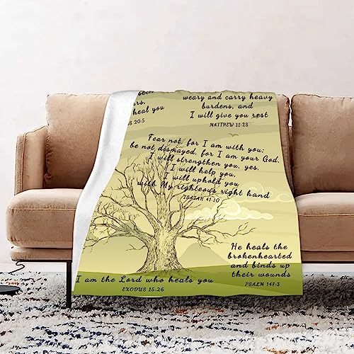 AMITAYUS Tree Healing Scripture Bible Verse Fleece Throw Sympathy Prayer Blanket Religious Christian Inspirational Gifts for Women Friends - 90''x120'' - color: Tree Healing Scriptures Prayer, size: XL Large 120"x90