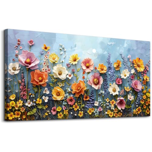 Colorful Wildflower Wall Art for Living Room, Botanical Canvas Prints 24x48 - color: Colorful Flowers, size: 48"L x 24"W