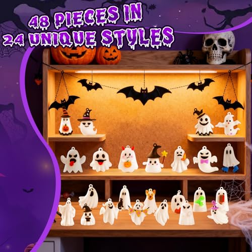 Ghost Figures 48 Pcs - Halloween Party Favors, 1.6" Mini Ghost Figures for Dollhouse Decor, Trick or Treat Gift for Kids Gifts for Boys, Girls, Teens - color: Ghost White