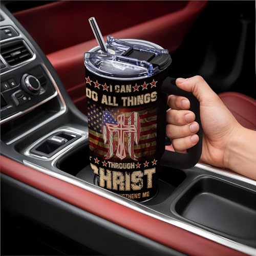 Christian Gifts for Men, Christian 40 oz Tumbler with Handle - color: Christ-Black
