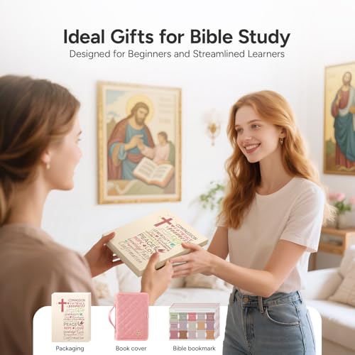 Adjustable Bible Cover with 75 Bible Tabs - Bible Cover Case for Women - color: Pink, size: M