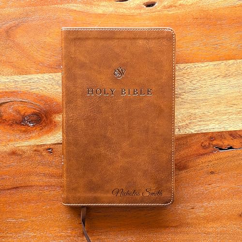 Personalized ESV Premium Church Bible, Large Print – Brown TruTone Faux Leather | Custom Name Engraved | English Standard Version with 10 pt Font, Ribbon Marker & Smyth-Sewn Binding (Name Only)