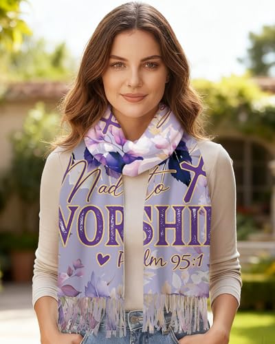 Bozidol Prayer Shawl for Women Christian Floral Cross Bible Verse Scarf Clothes for Christmas Mothers Day Birthday Gifts - color: Psalm 95:1
