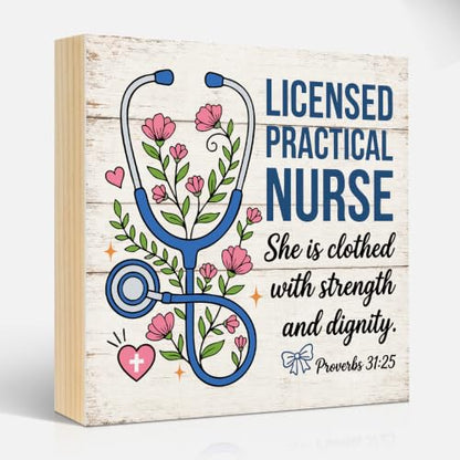 Funny Licensed Practical Nurse Wooden Box Sign Gifts for RN NP CNA - color: Pink-Blue