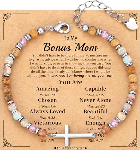 Cross Bracelet for Women, Christian Gifts for Women 2026 Stocking Stuffers for Teens Her Bead Bracelet Adjustable Gemstone Faith Religious Confirmation Communion Bracelet for Best Friend Mom Faith Birthday Anniversary Jewelry - color: Colorful- Bonus mom
