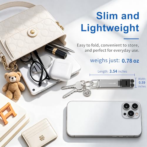 Portable Foldable Pocket Phone Stand with Keychain for Desk Travel(Silver) - color: Silver