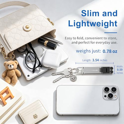 Portable Foldable Pocket Phone Stand with Keychain for Desk Travel(Silver) - color: Silver