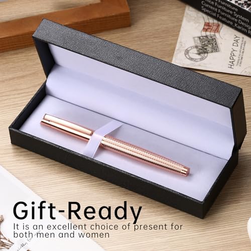 Rollerball Liquid Ink Signature Pens for Women Luxury Box Gel Black Ink Fancy Pen Refillable for Executive Office,Professional,Birthday Nice Gift Penset Rosegold - color: Rose Gold