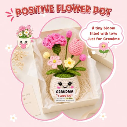 Positive Crochet Flower Gifts for Grandma I Love You Grandma Birthday Gifts - color: Grandma