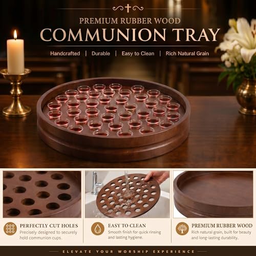 Zhehao 1 Pcs Wood Communion Trays for Churches Set Church Supplies Plates for Church with Disposable Cups (Rubber Wood) - color: Rubber Wood