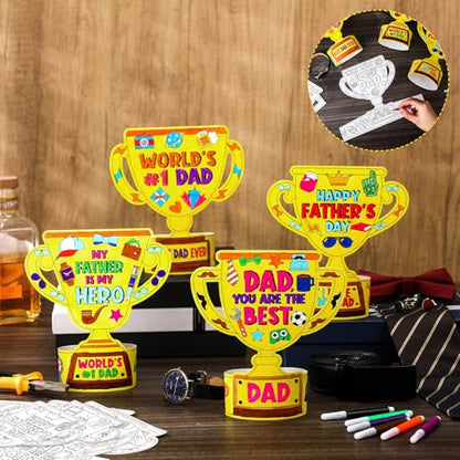 Dunzoom 48 Pcs Father's Day Trophy Craft Kit Color Your Own Father's Day DIY Crafts Coloring My Father is My Hero DIY Dad Gift Set for Home Activities Dad Party Art Projects - style: Father's Day