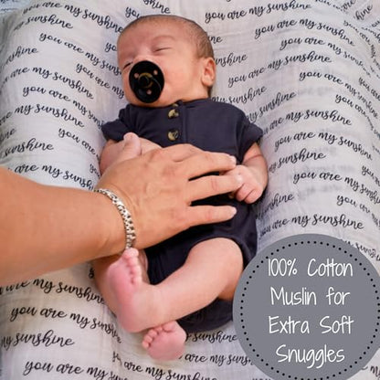 LollyBanks Muslin Swaddle Blanket, 47 x 47 in, Newborn Receiving Blanket - color: You Are My Sunshine