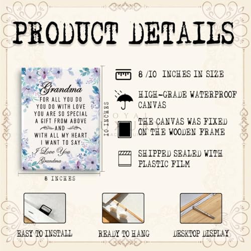 RTVJTERQ Floral Grandma Quote Canvas Wall Art, Sentimental Gift for Grandma, Heartwarming I Love You Print, 8x10 Inches Ready to Hang, Home Wall Decor - color: Quote 07