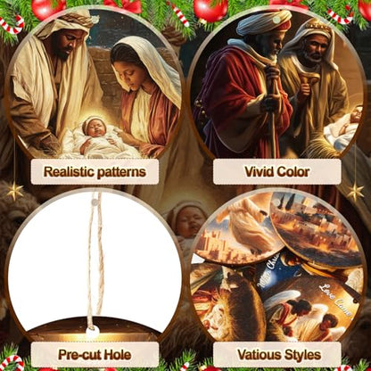 Soaoo 36 Pcs African American Nativity Ornament Bulk Wooden - style: African American